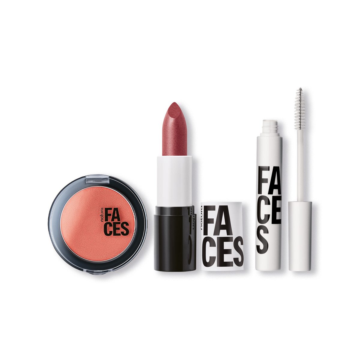 Kit Faces Blush, Batom e Máscara para Olhos e Sobrancelhas Incolor 1 Kit Faces Blush Batom e Mascara para Olhos e Sobrancelhas
