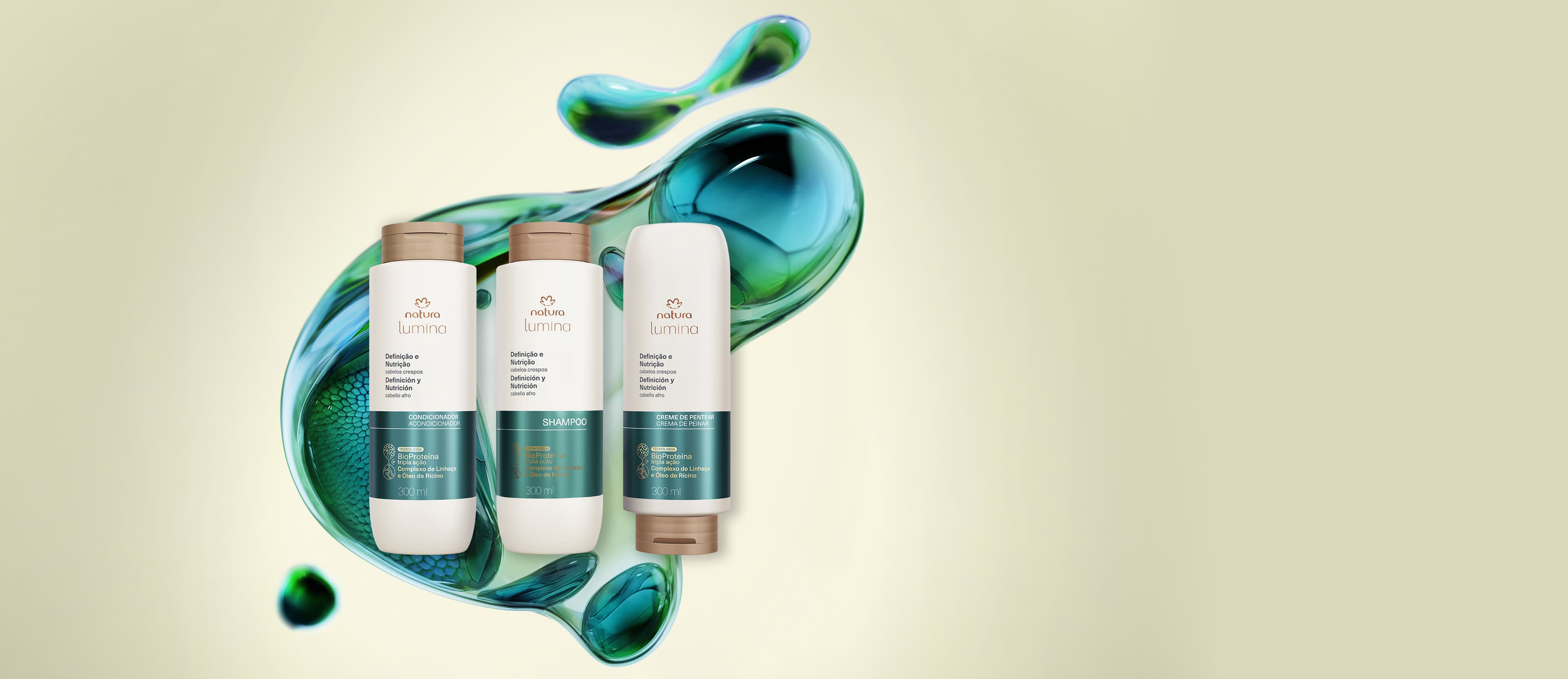 Kit Lumina Crespos Shampoo, Condicionador e Creme para Pentear (3 produtos) 2 Kit Lumina Crespos em embalagem elegante