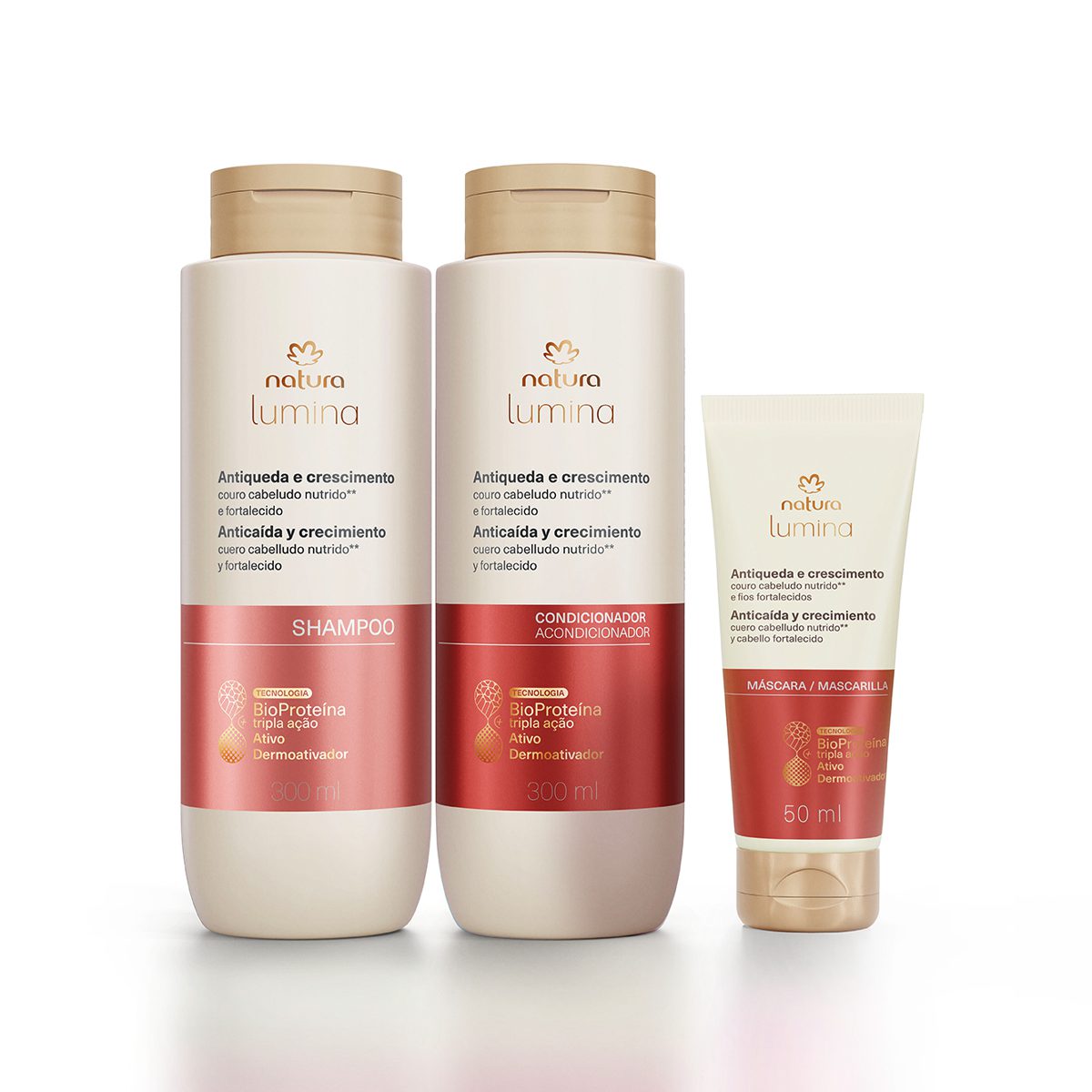 Kit Shampoo Condicionador E Mascara Lumina Antiqueda E Crescimento