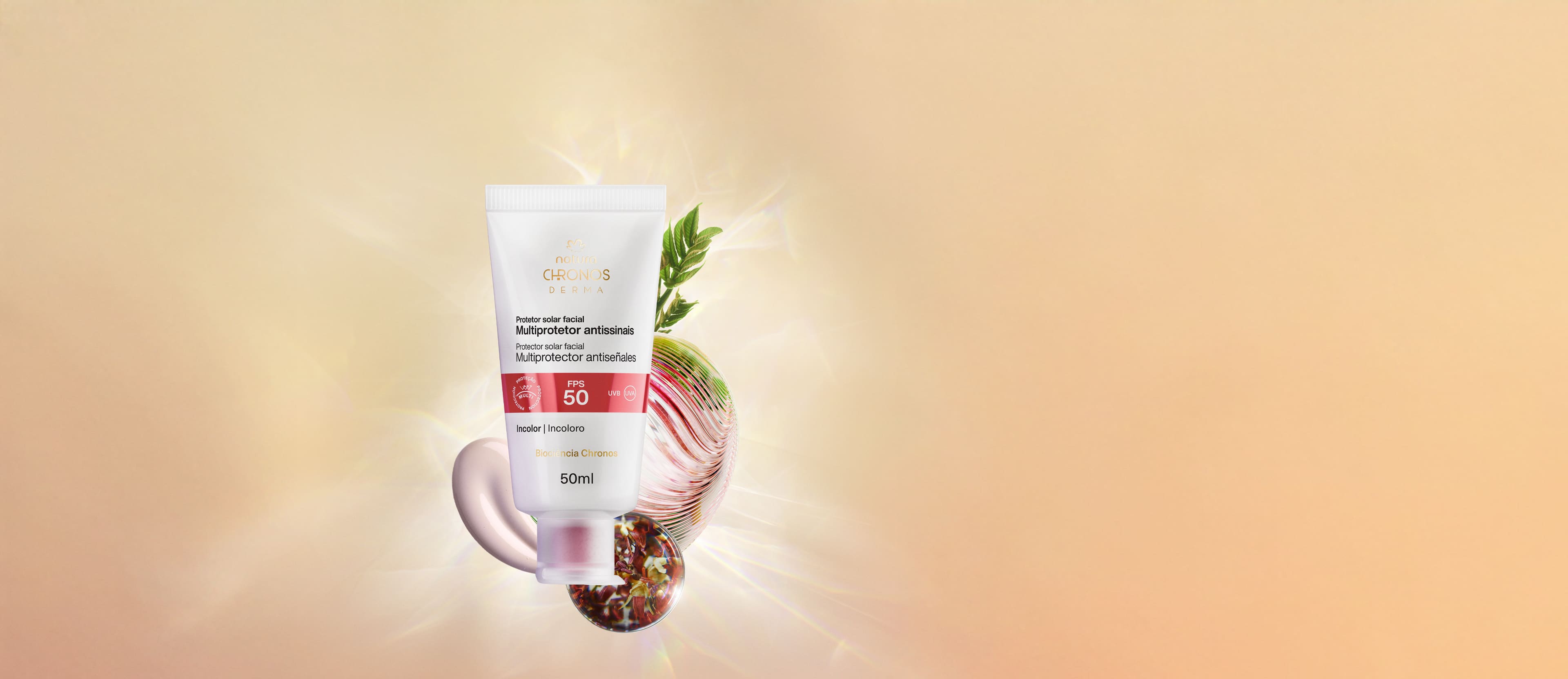 Multiprotetor Antissinais FPS 50 FPUVA 18 Chronos Derma 2 Multiprotetor Antissinais Chronos Derma em embalagem elegante
