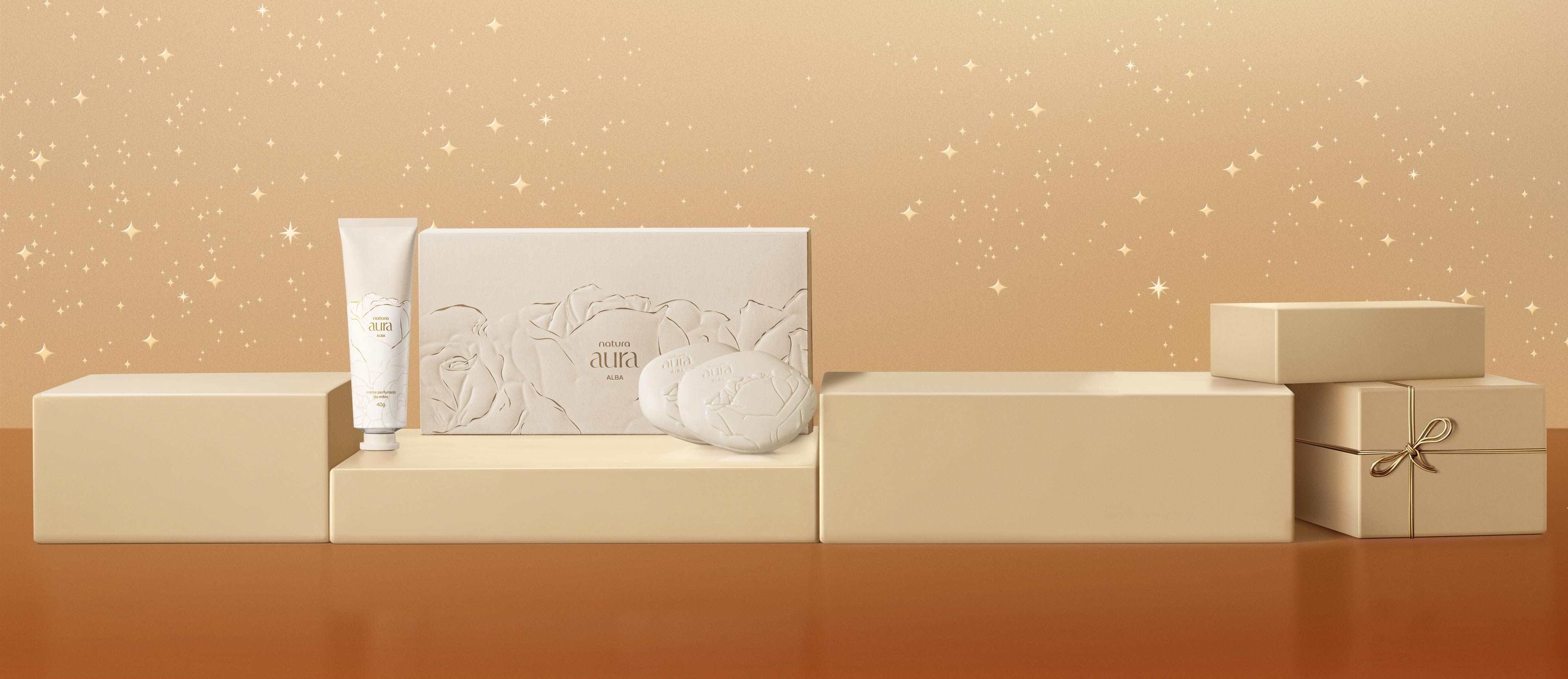 Caixa elegante do Presente Natura Aura Alba