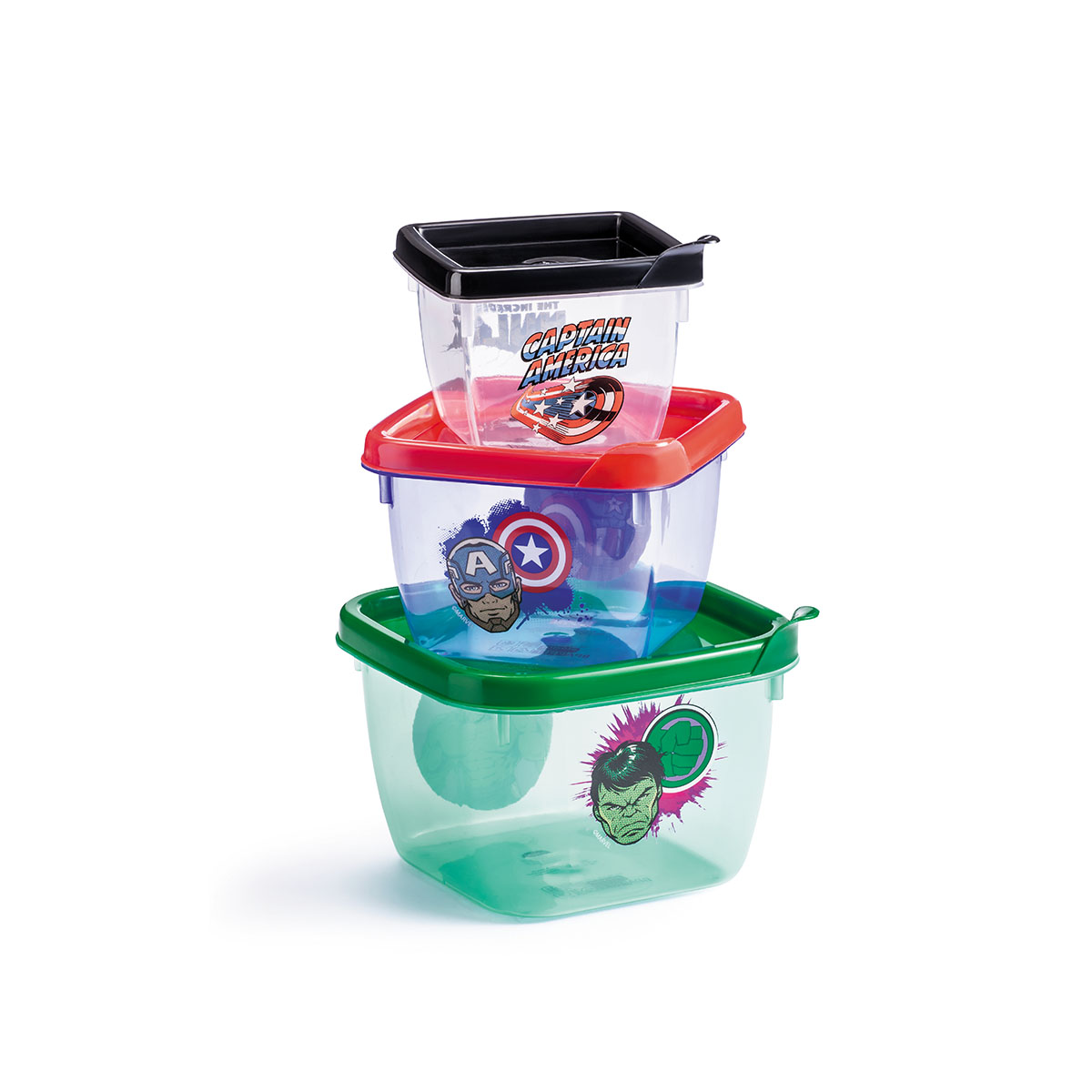Imagem produto 1 do Kit 3 Potes Quadrados Capitão América e Hulk