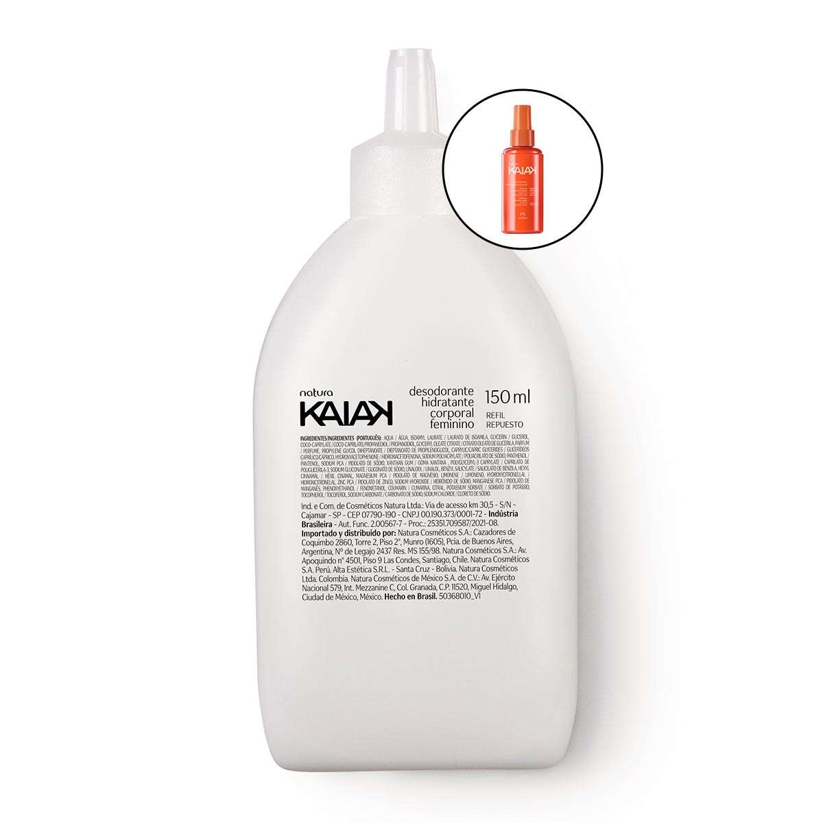 Frasco do Desodorante Hidratante Kaiak Feminino com refil
