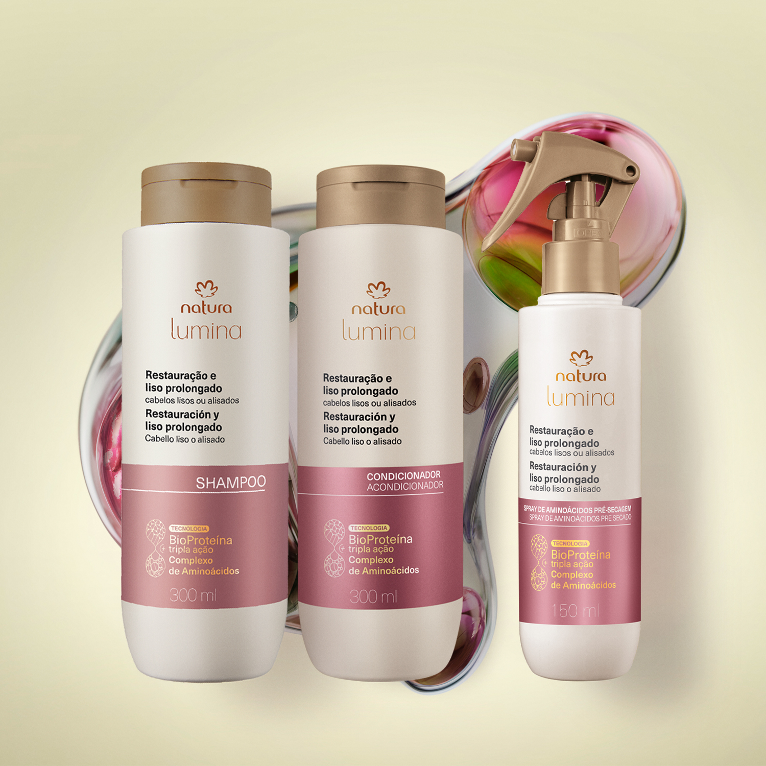 1768196737 666 Kit Shampoo Condicionador e Spray Lumina para Restauracao e Liso