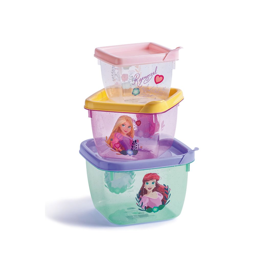 Kit 3 Potes Quadrados Ariel E Rapunzel