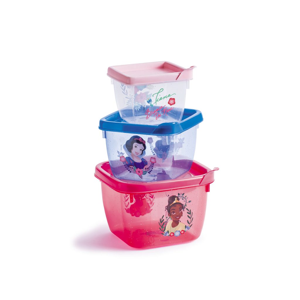 Kit 3 Potes Quadrados Branca De Neve E Tiana
