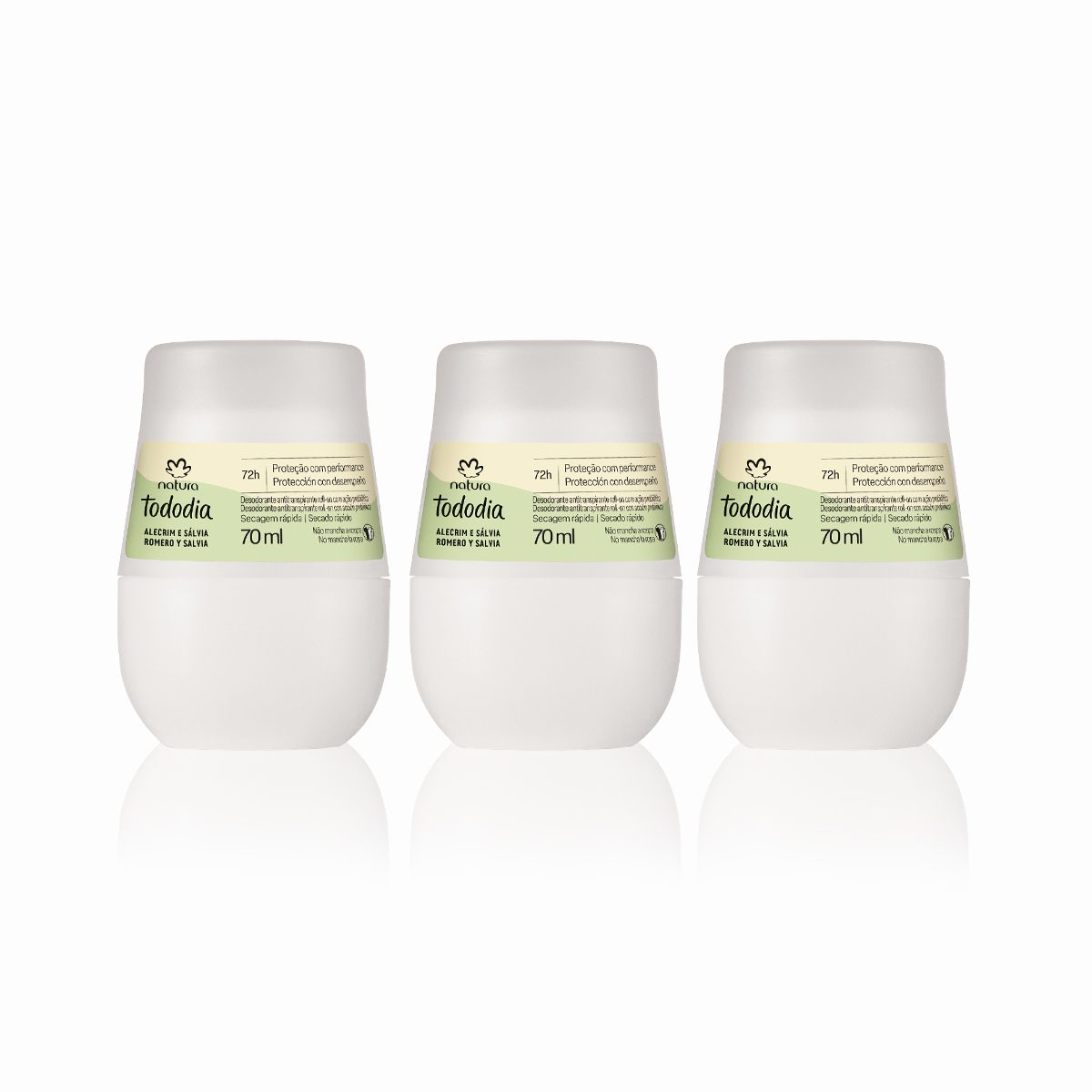 Kit Desodorante Antitranspirante Roll on Tododia Alecrim e Salvia 3 unidades