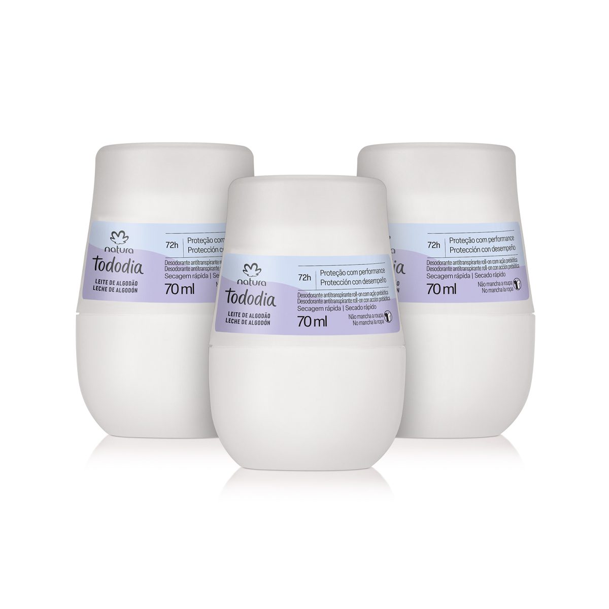 Kit Desodorante Antitranspirante Roll on Tododia Algodao 3 unidades