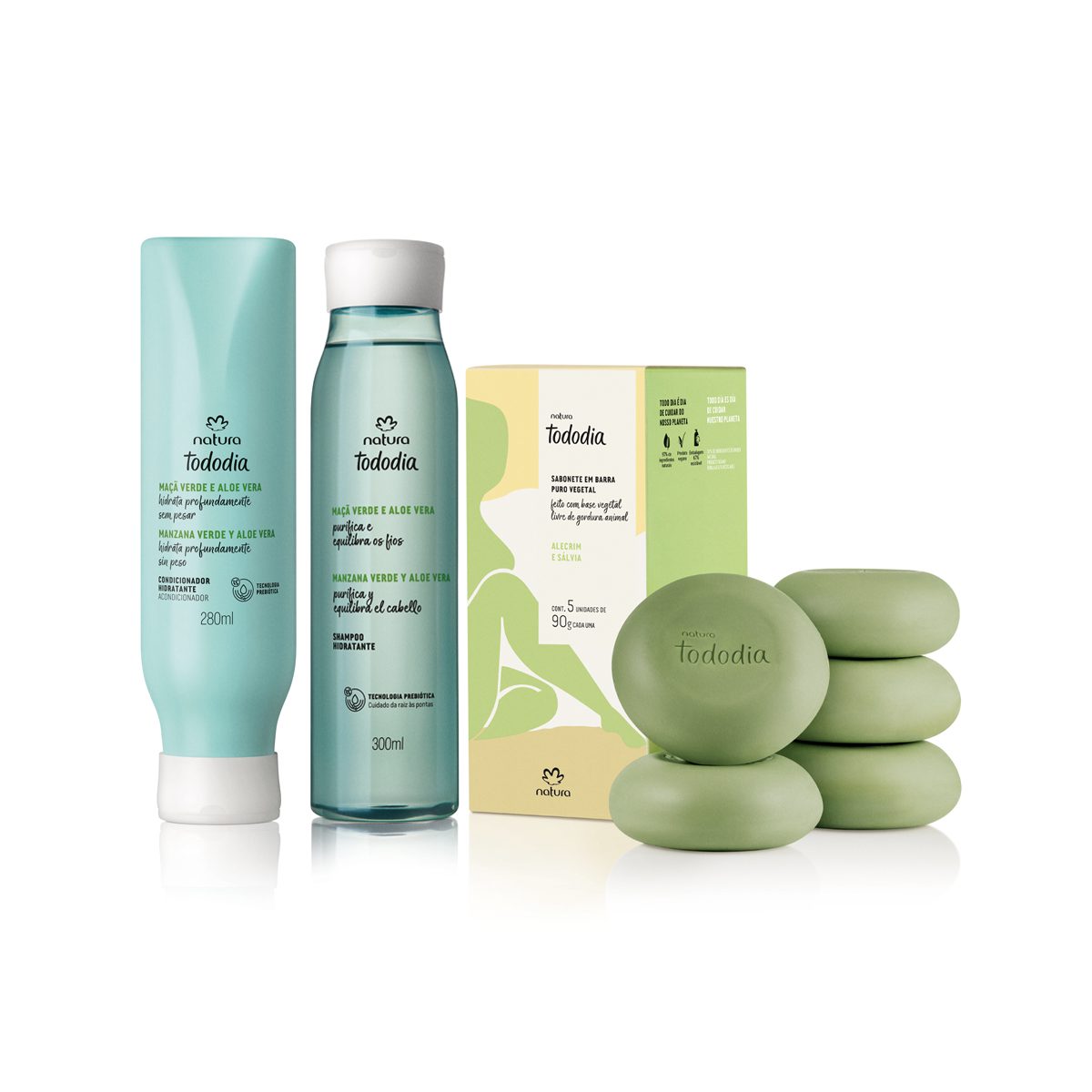 Kit Hidratante Tododia Maçã Verde e Aloe Vera e Sabonete Alecrim e Sálvia (3 produtos) 2 Kit Hidratante Tododia Maca Verde e Aloe Vera e Sabonete