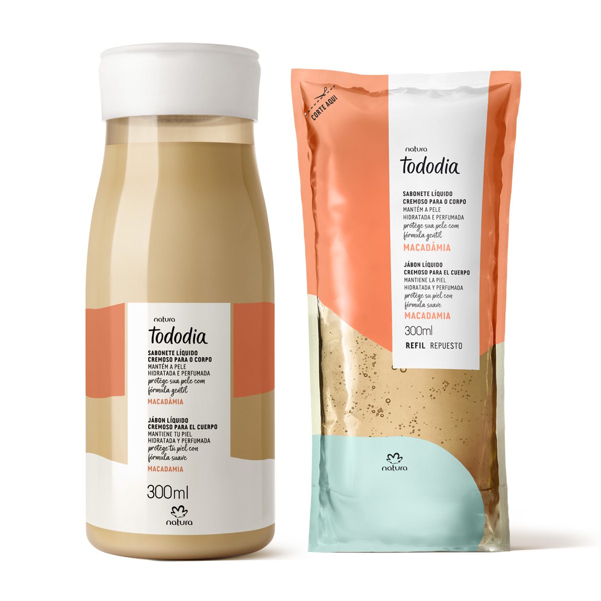 Kit Sabonete Líquido Cremoso para o Corpo com Refil Tododia Macadâmia (2 produtos) 2 Kit Sabonete Liquido Cremoso para o Corpo com Refil Tododia