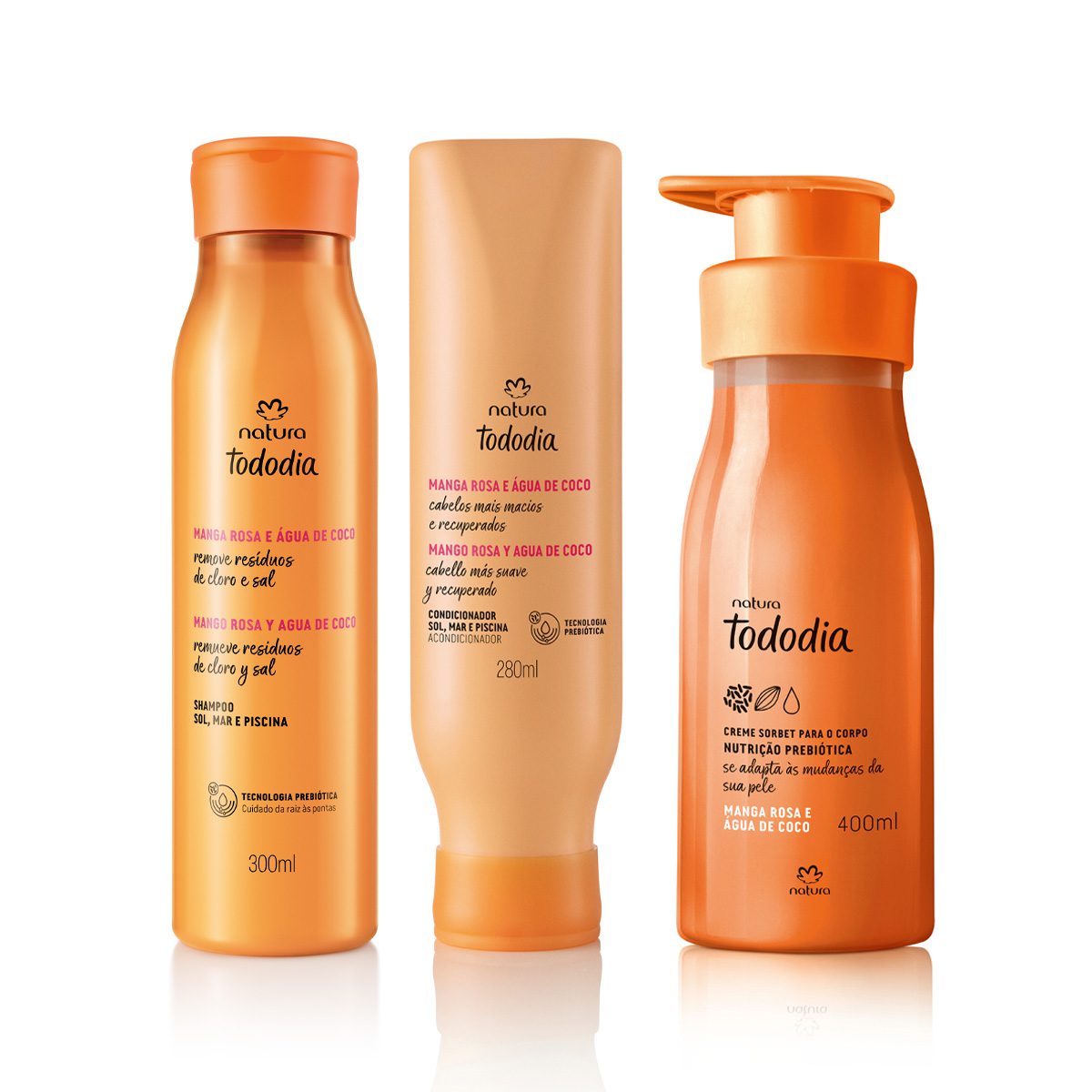 Kit Shampoo Condicionador e Creme Tododia Manga Rosa e Agua