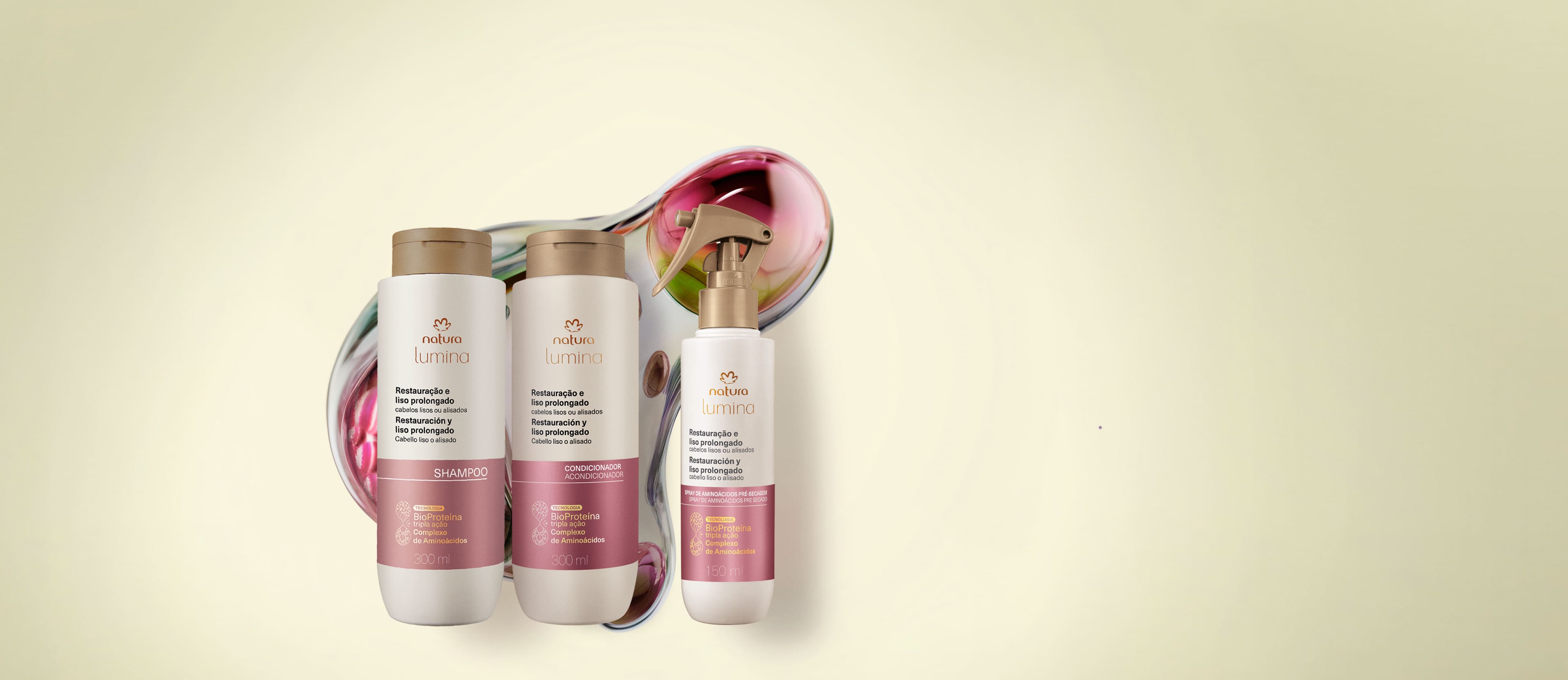 Kit Shampoo Condicionador e Spray Lumina para Restauracao e Liso