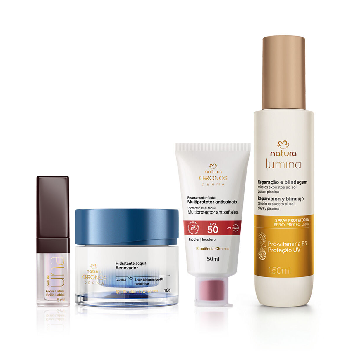 1776221101 293 Kit Verao Protetor Solar Hidratante Facial Spray Capilar e Gloss
