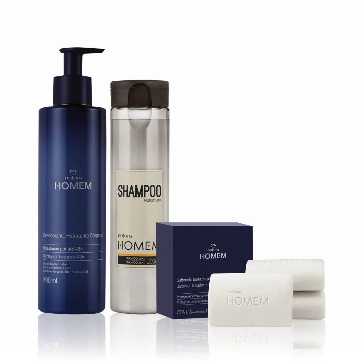Kit Natura Homem Shampoo, Sabonete em Barra e Hidratante (3 produtos) 4 1776274860 272 Kit Natura Homem Shampoo Sabonete em Barra e Hidratante 3