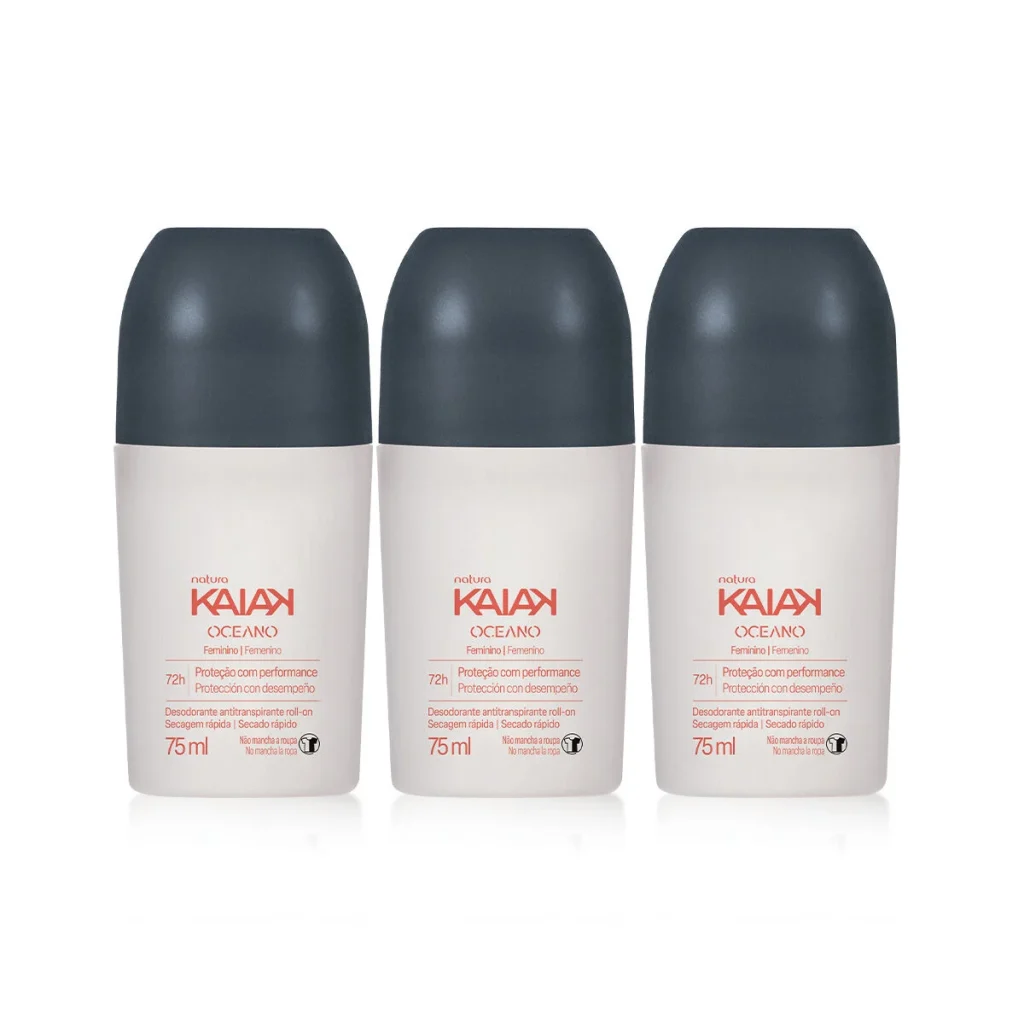 Kit Desodorante Antitranspirante Roll-on Kaiak Oceano Feminino (3 unidades)
