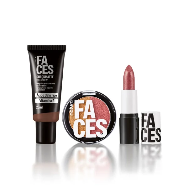 Kit Faces Base Checkmatte, Duo Super Brilho e Batom Cremoso