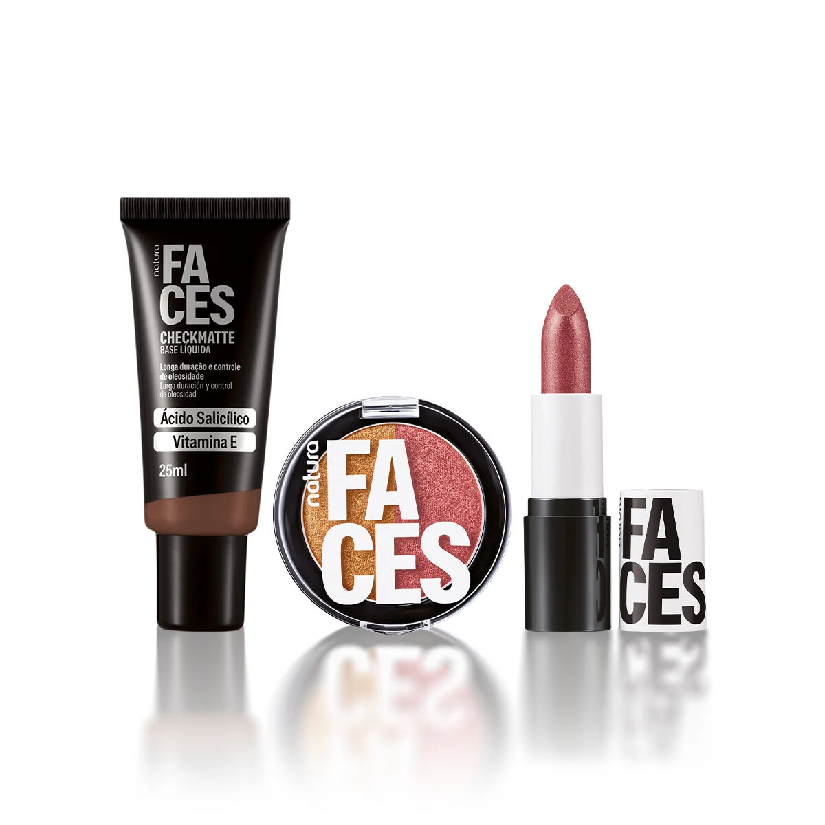 Kit Faces Base Checkmatte Duo Super Brilho e Batom Cremoso