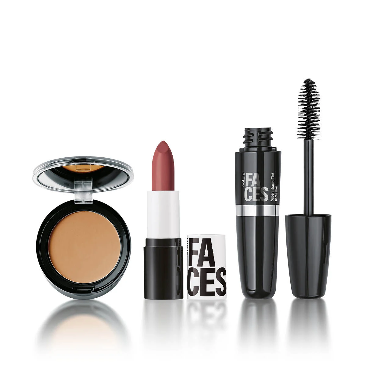 Kit Faces Po Compacto Batom Matte e Mascara de Cilios
