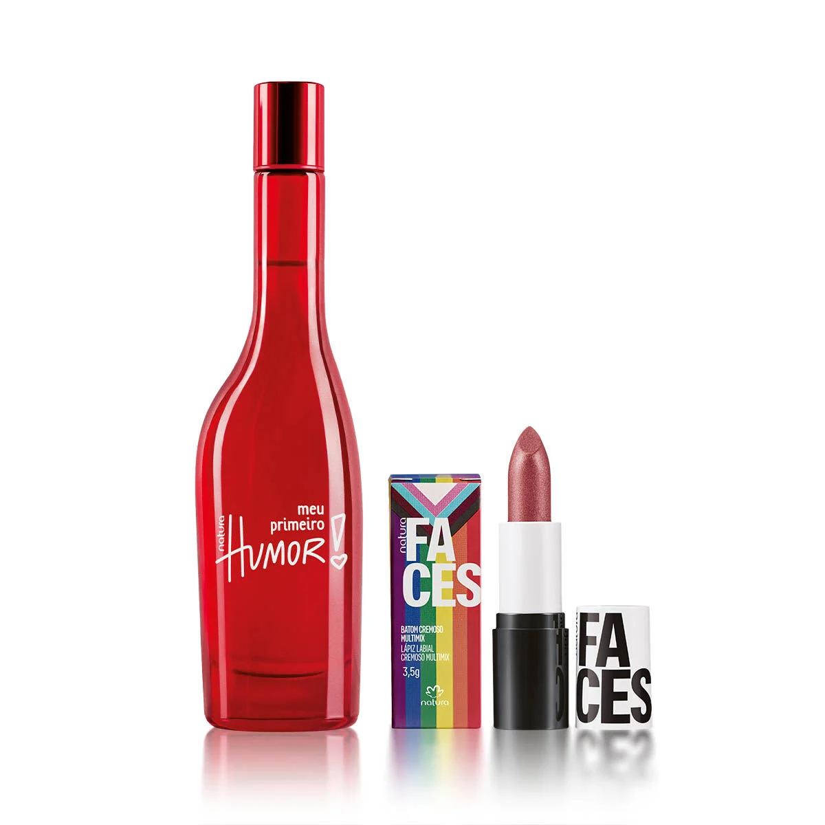 Kit Meu Primeiro Humor e Batom Cremoso Faces Cobre Sunset