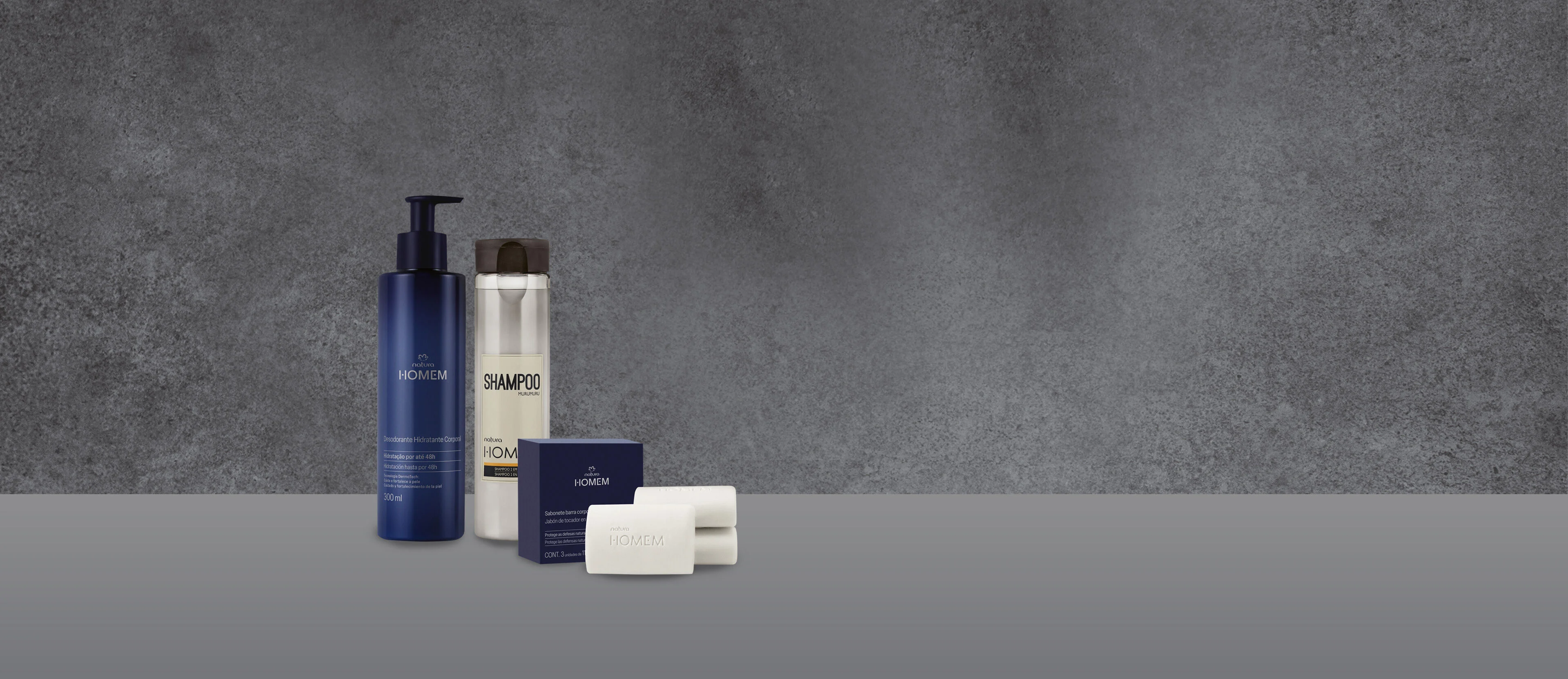 Kit Natura Homem Shampoo, Sabonete em Barra e Hidratante (3 produtos) 2 Kit Natura Homem Shampoo Sabonete em Barra e Hidratante 3