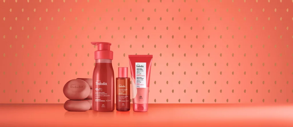 Kit Tododia Morango e Baunilha Dourada Banho, Esfoliação e Hidratação
