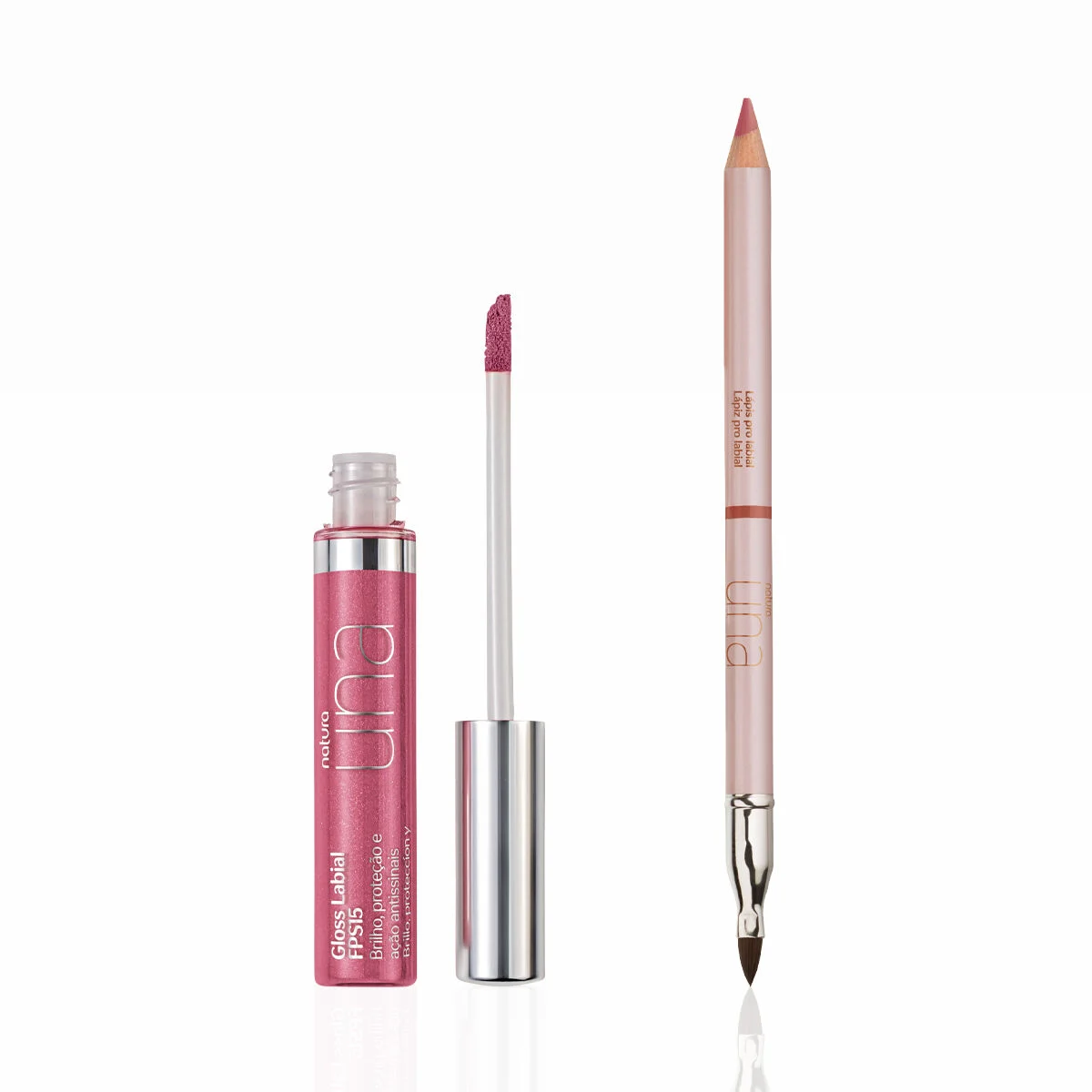 Kit Una Gloss Pink 100 com Lápis Rosê (2 produtos) 2 Kit Una Gloss Pink 100 com Lapis Rose 2 produtos