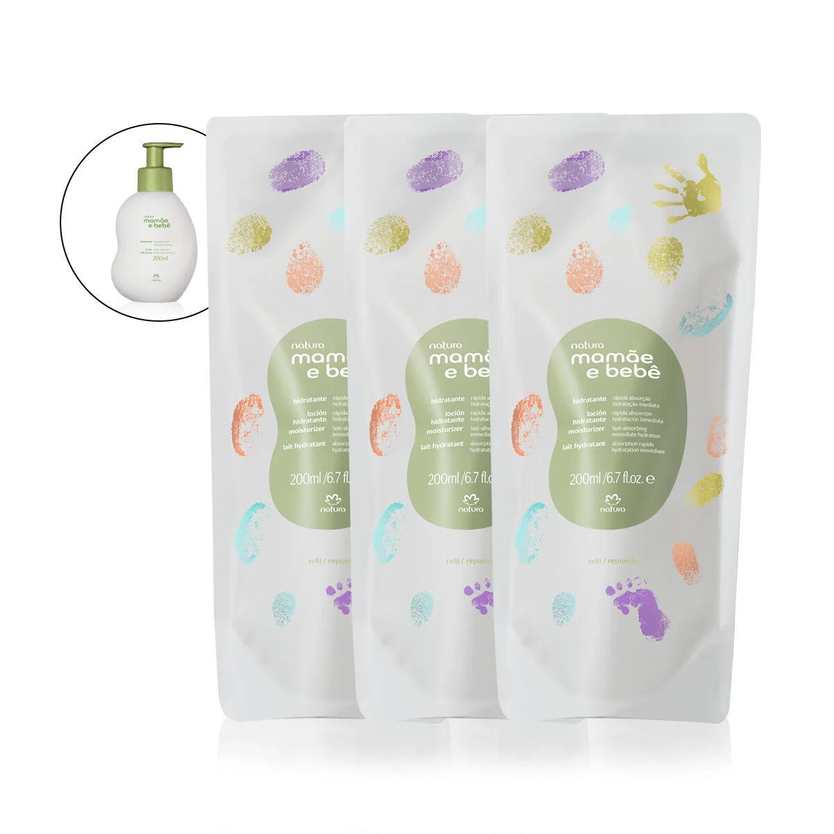 Kit Trio de Refis Hidratante Mamae e Bebe