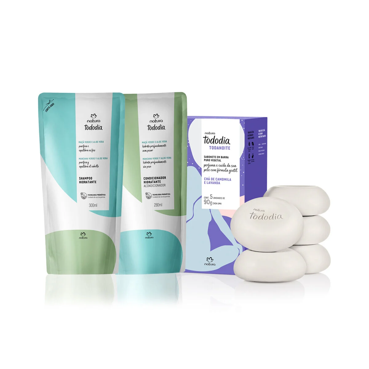 1781111668 421 Kit Refil Hidratante Shampoo Condicionador e Sabonete Natura Tododia