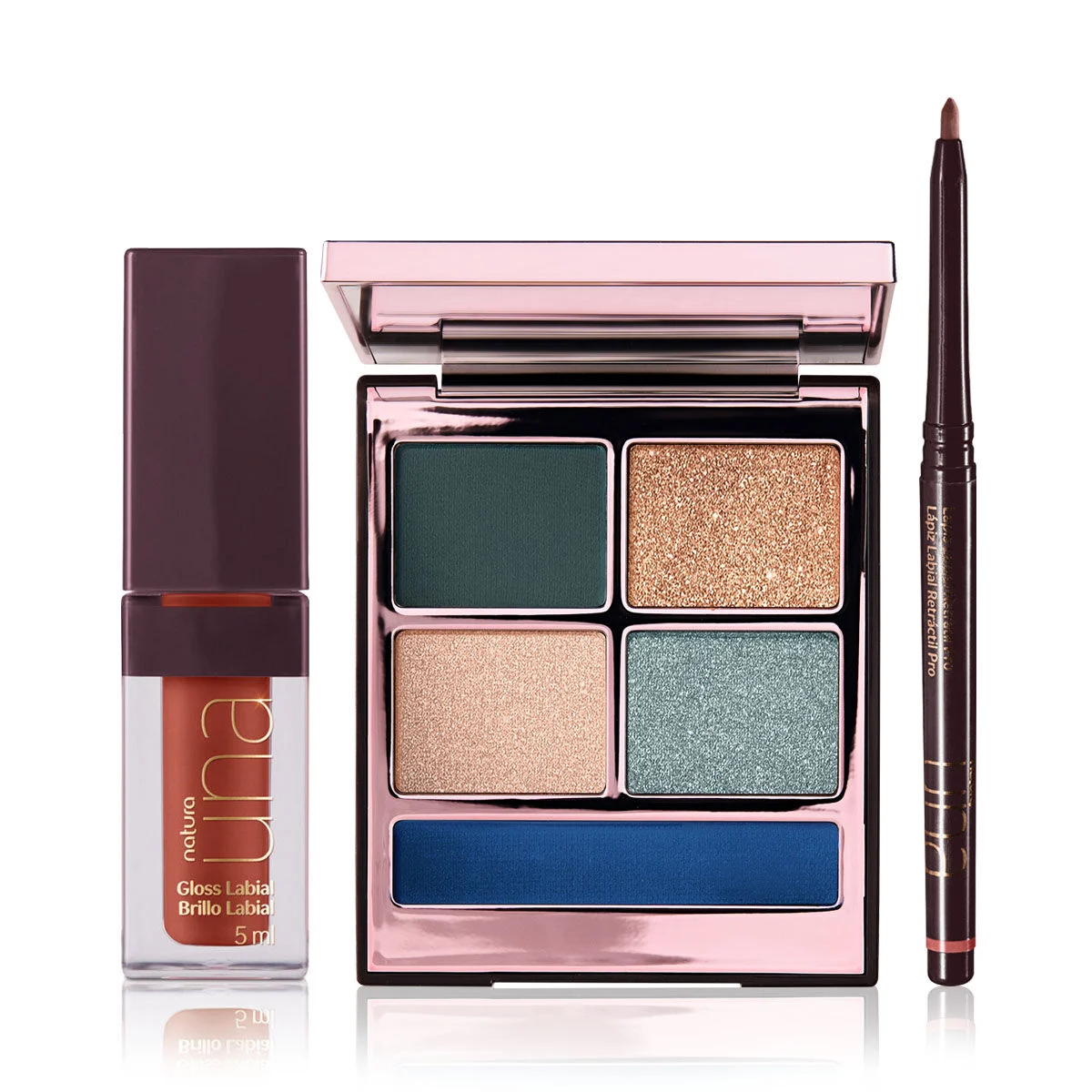 1781137934 221 Kit PRO Palette Lapis Labial e Gloss Marrom Natura UNA