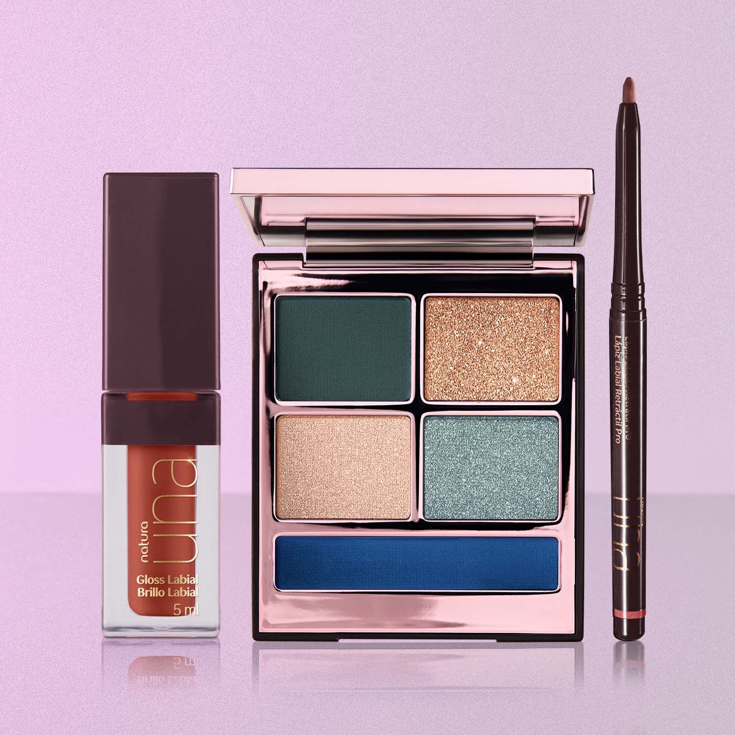 1781137934 831 Kit PRO Palette Lapis Labial e Gloss Marrom Natura UNA