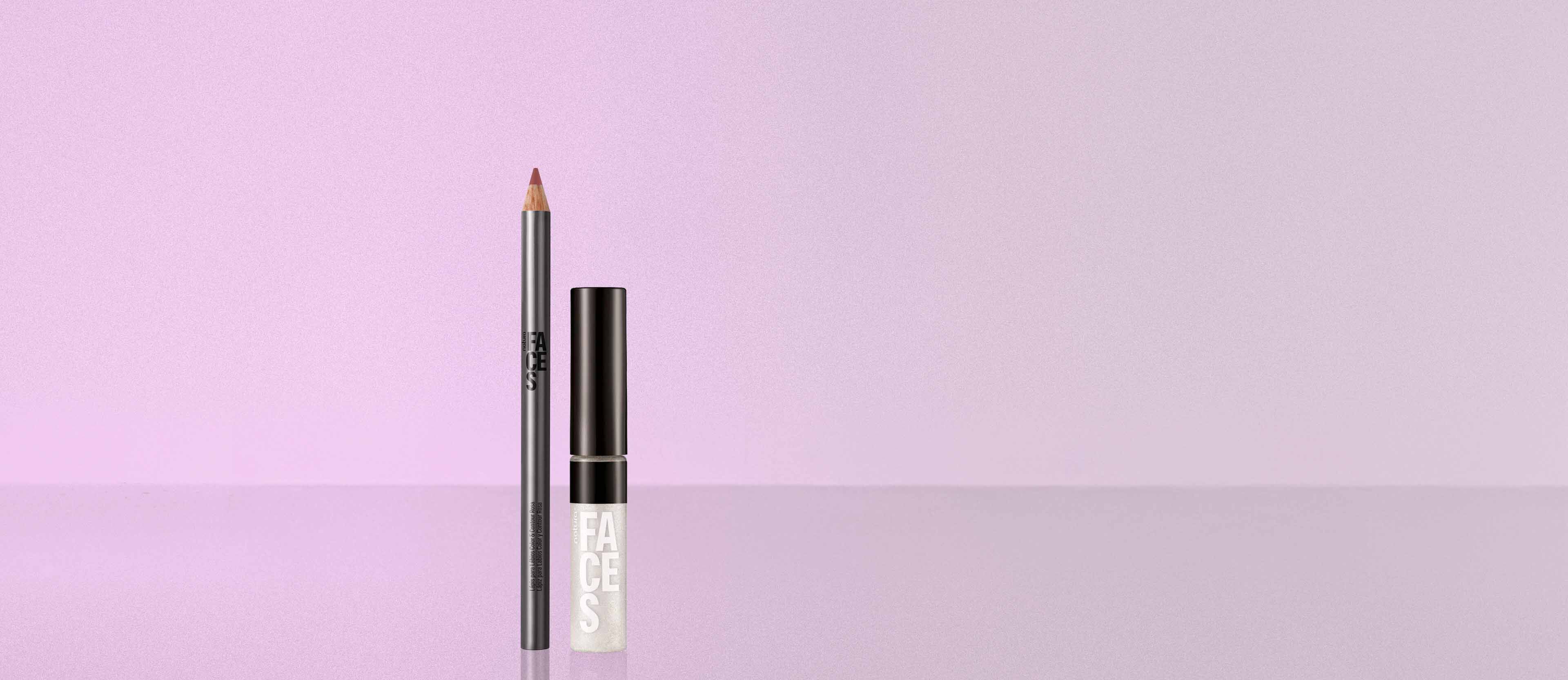 1781141635 256 Kit Lapis para Labios Rosa e Gloss Holografico Natura Faces