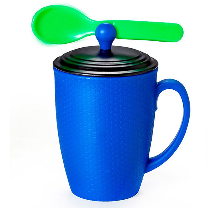 Caneca Com Tampa E Colher Azul