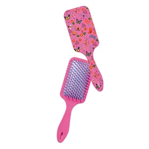 Loja 34 Escova de Cabelo Raquete Almofadada Flores e Borboletas Rosa