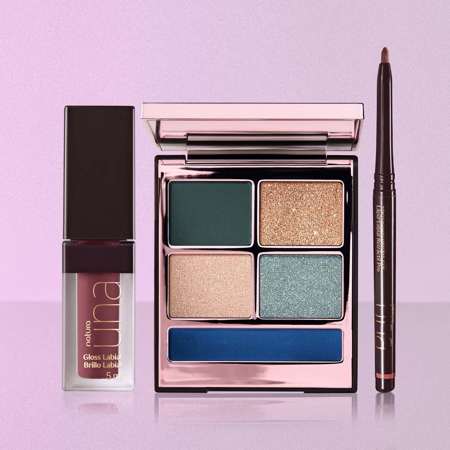 1788135106 978 Kit PRO Palette Lapis Labial e Gloss Rose Natura UNA