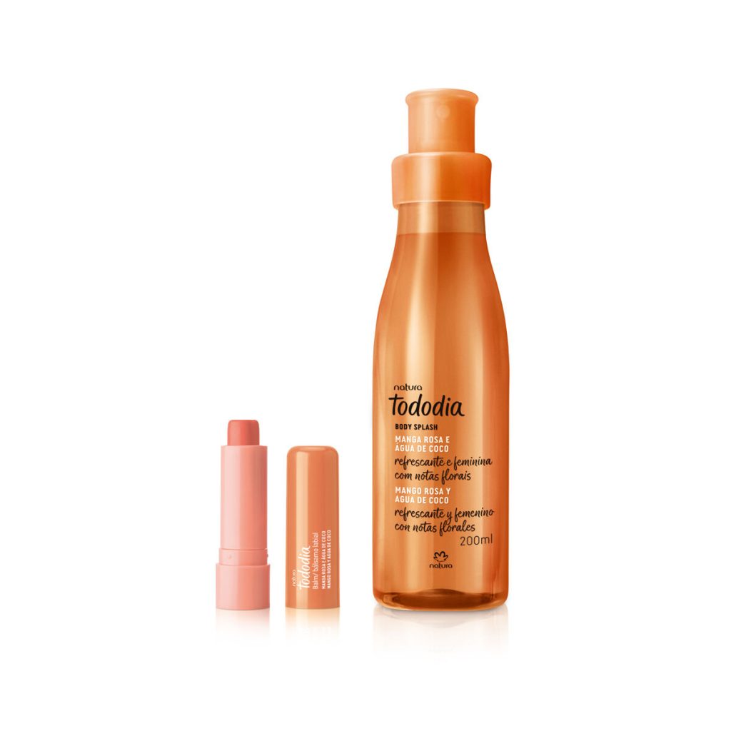 Kit Body Splash e Balm Labial Tododia Manga Rosa e Água de Coco