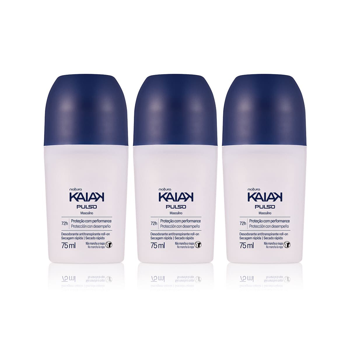 Kit Desodorante Antitranspirante Roll on Kaiak Pulso Masculino 3 unidades