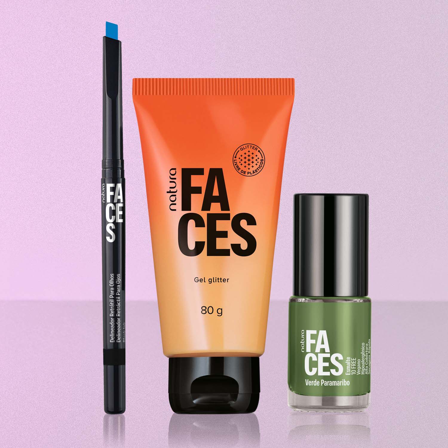 Kit Gel Glitter Delineador Azul e Esmalte Verde Paramaribo Natura