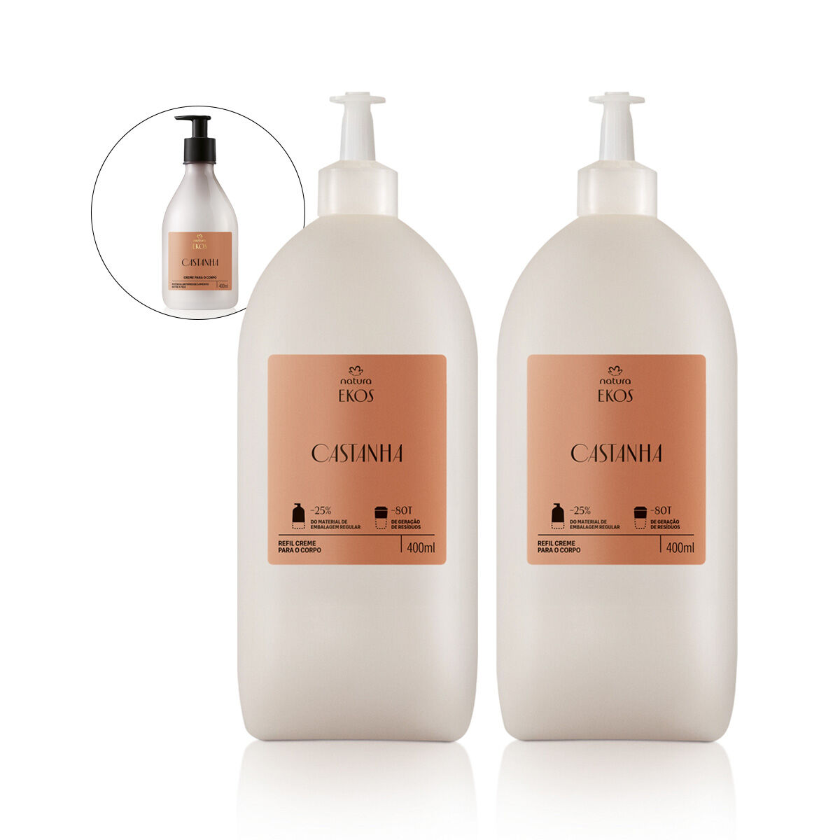 Kit Refil Creme Desodorante Hidratante Ekos Castanha