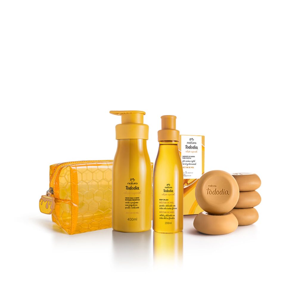 Kit Tododia Body Splash, Creme para o Corpo, Sabonete e Nécessaire Néctar de Mel (4 produtos)