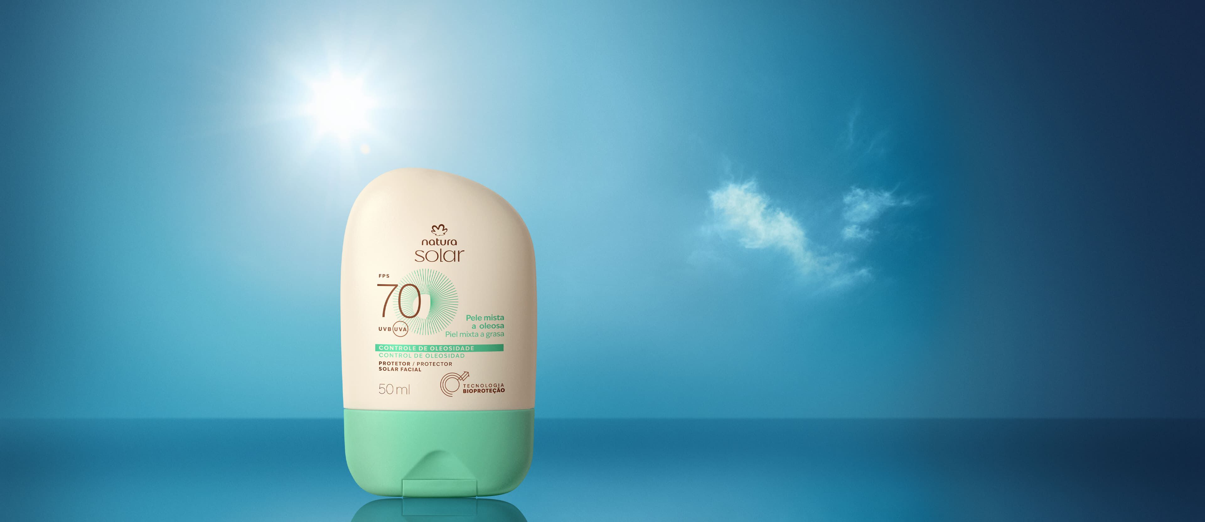 Protetor Solar Facial Pele Mista a Oleosa FPS 70 Natura