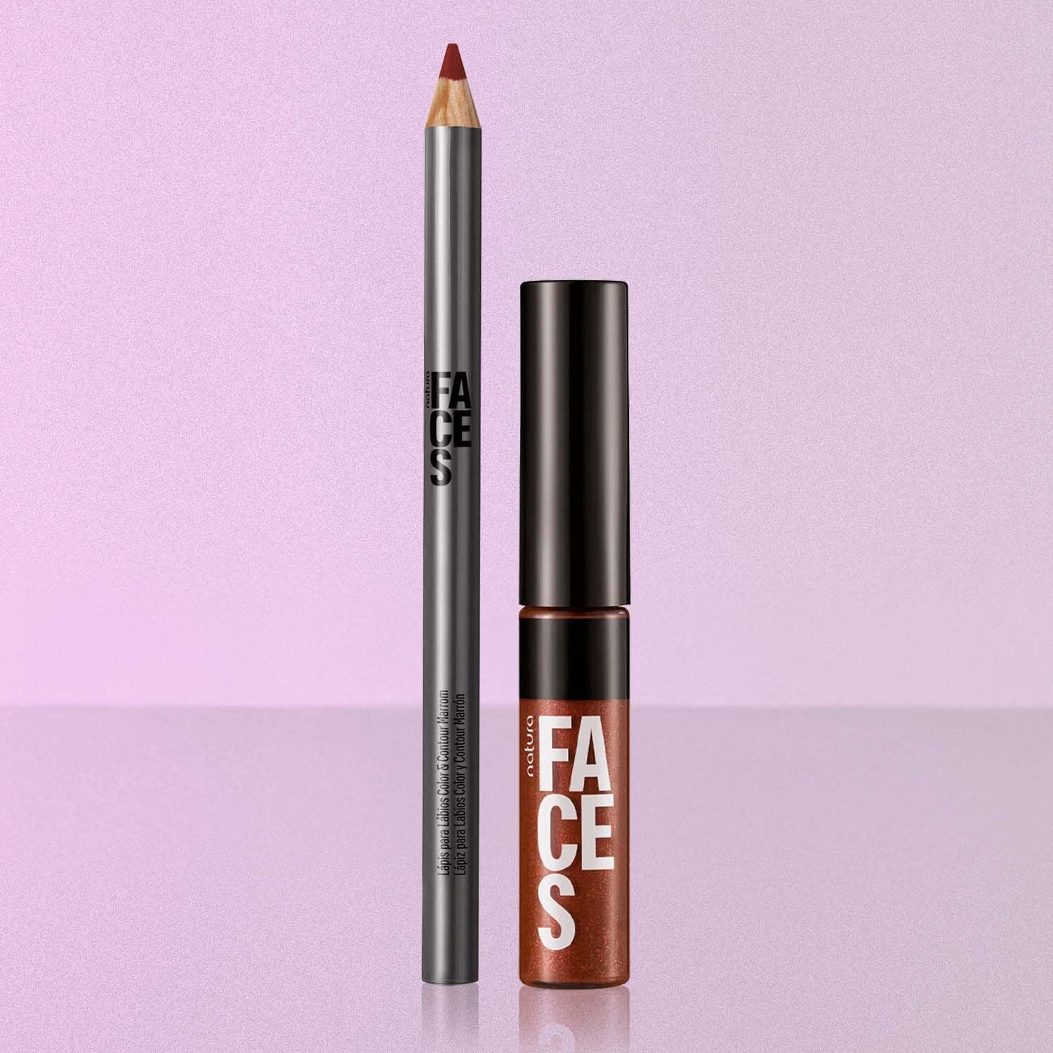 1788276315 79 Kit Lapis para Labios e Gloss Marrom Natura Faces