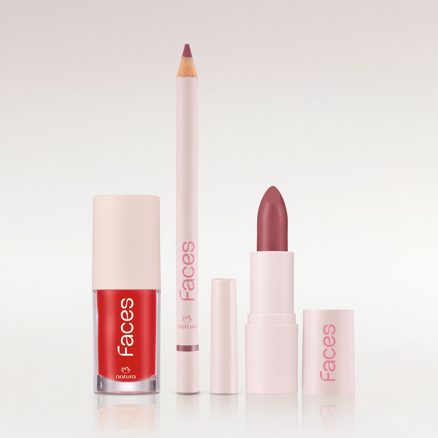 Kit Batom e Lápis Labial Cookie Nude e Gloss Red Vibe Faces (3 produtos) 3 1788812034 859 Kit Batom e Lapis Labial Cookie Nude e Gloss Red