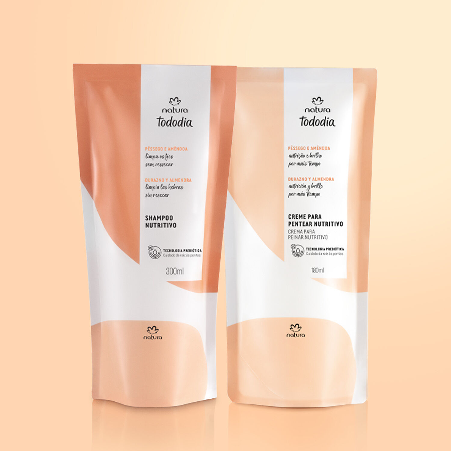 1790145579 321 Kit Refil Tododia Pessego e Amendoa Shampoo Creme para