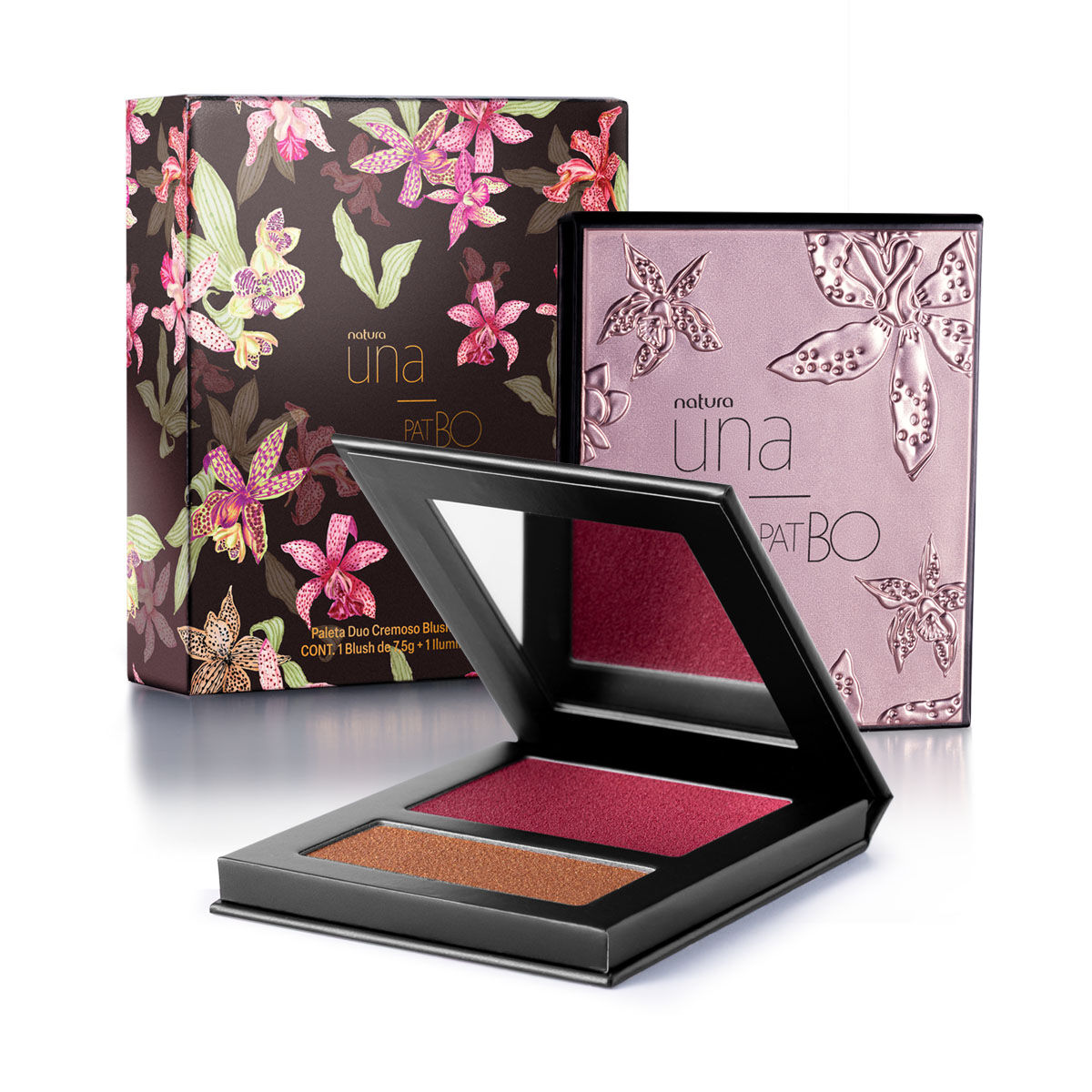 Duo de Blush e Iluminador Peony Natura Una e PatBO