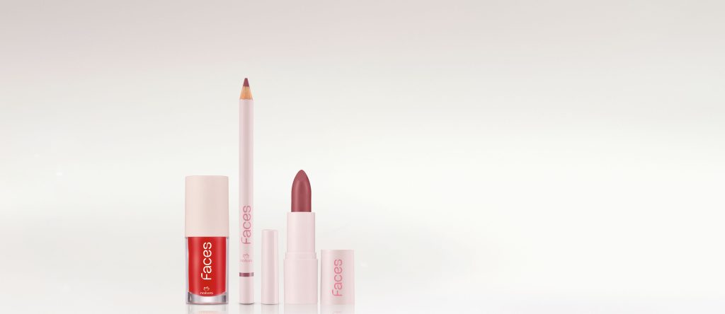 Kit Batom e Lápis Labial Cookie Nude e Gloss Red Vibe Faces (3 produtos)