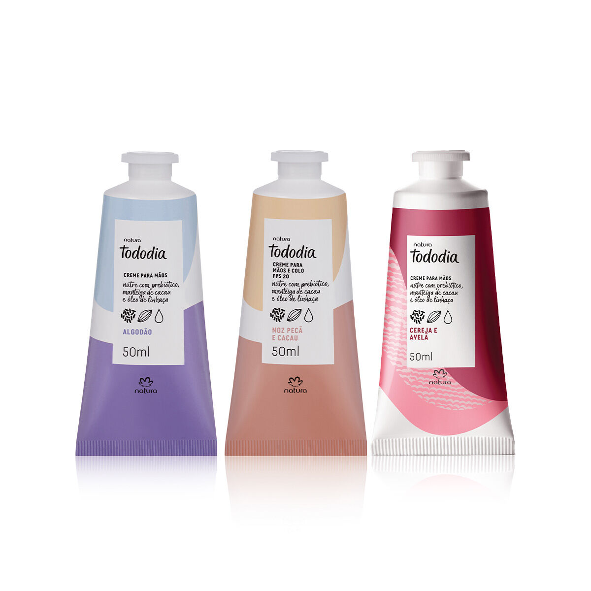 Kit Creme para as Mãos Tododia Algodão + Noz Pecã e Cacau + Cereja e Avelã (3 produtos) 2 Kit Creme para as Maos Tododia Algodao Noz Peca