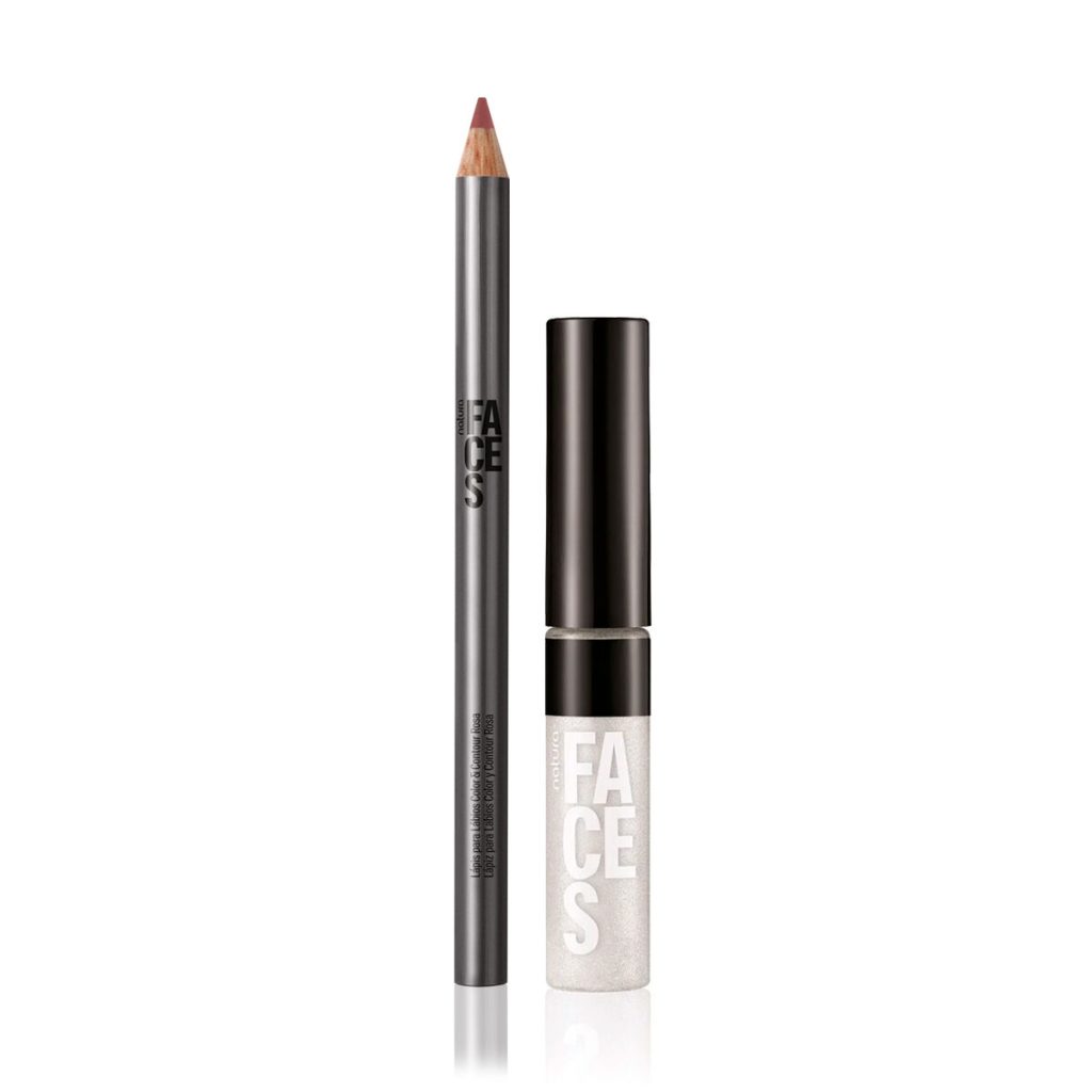 Kit Lápis para Lábios Rosa e Gloss Holográfico Natura Faces