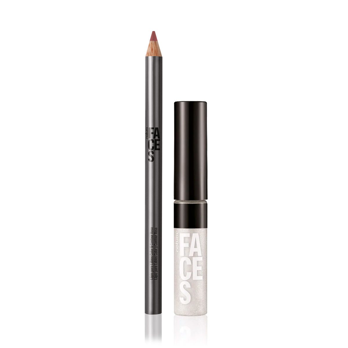 Kit Lápis para Lábios Rosa e Gloss Holográfico Natura Faces 2 Kit Lapis para Labios Rosa e Gloss Holografico Natura Faces