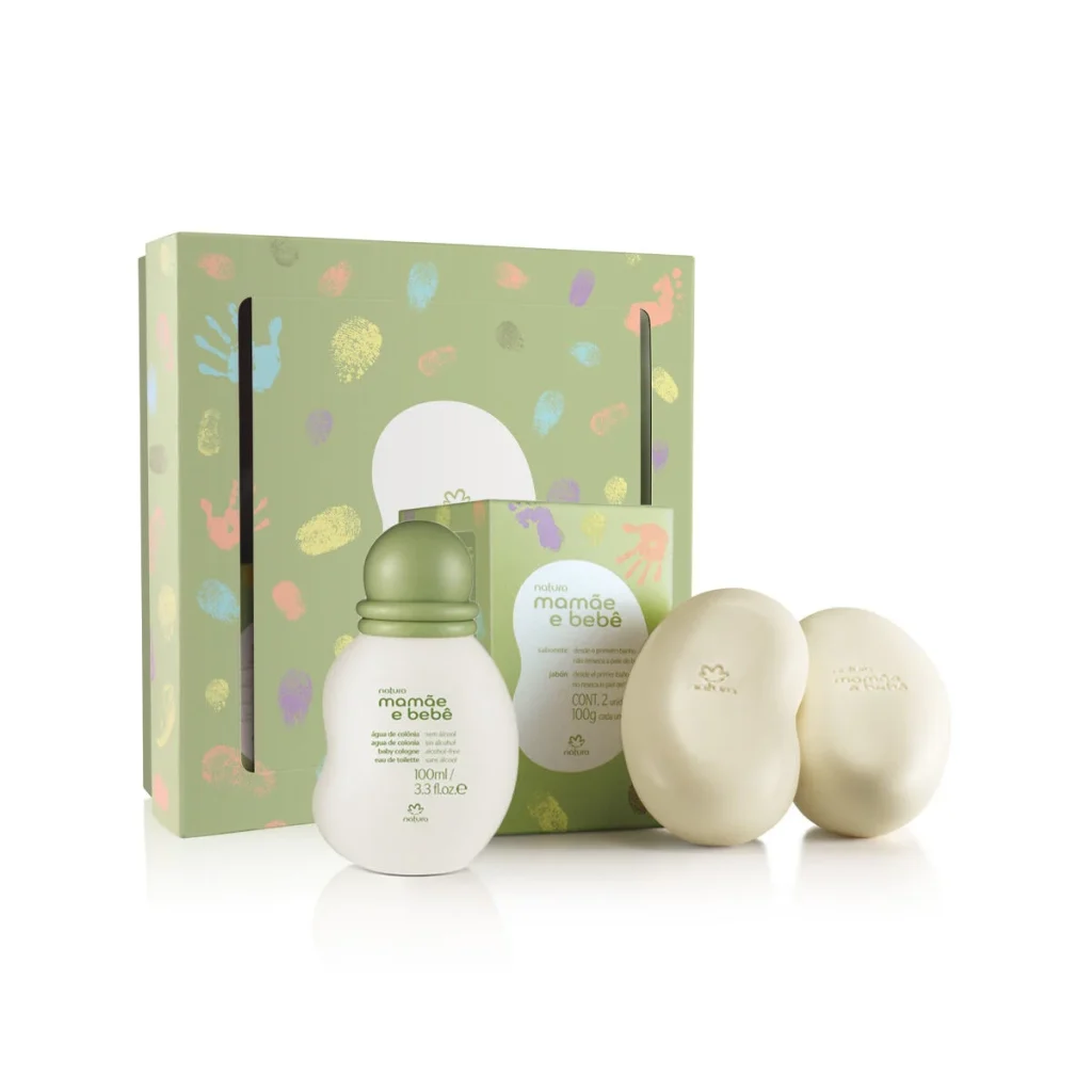 Kit Mamãe e Bebê Água de Colônia + Sabonetes em Barra + Caixa Personalizada (4 produtos)