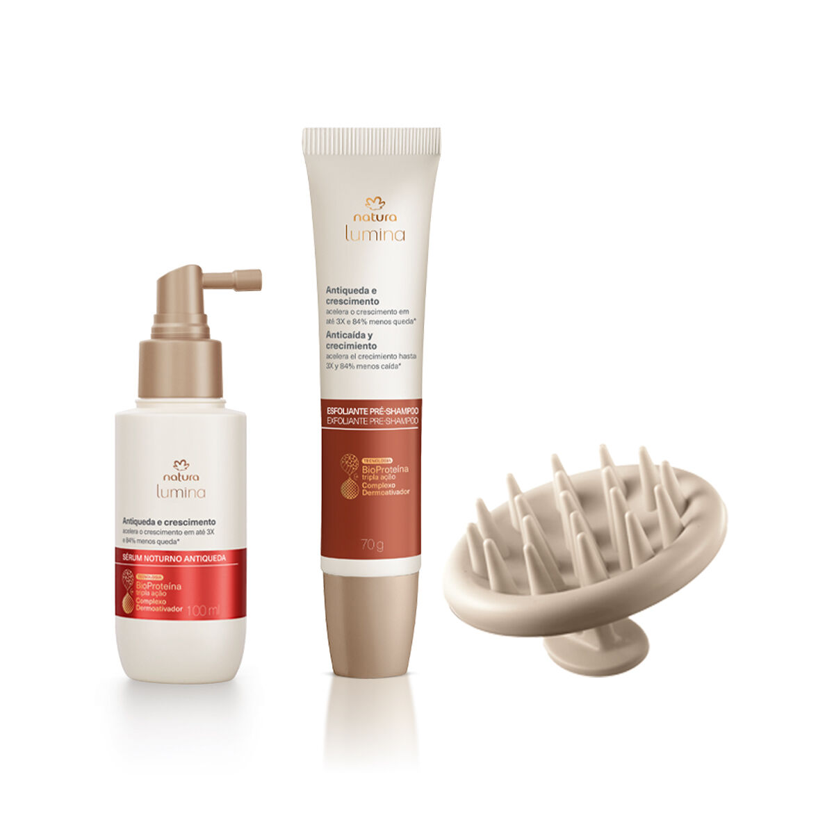 Sérum Noturno Antiqueda + Esfoliante Capilar Pré-Shampoo + Massageador de Couro Cabeludo (3 produtos) 2 Serum Noturno Antiqueda Esfoliante Capilar Pre Shampoo Massageador de